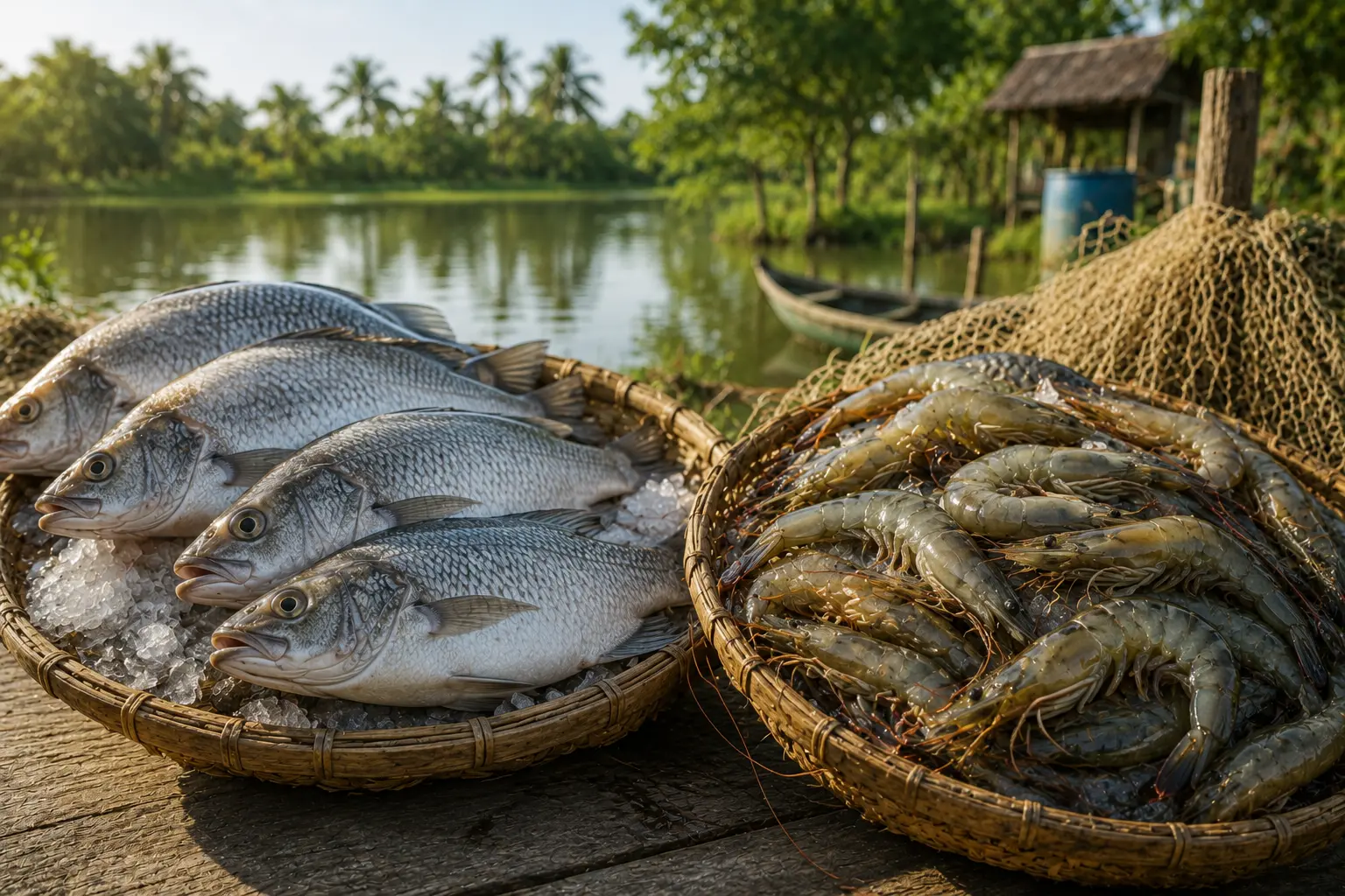 FISH AND PRAWNS IN LAKE